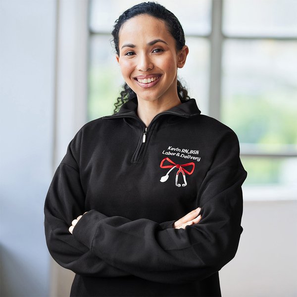 Personalized Embroidered Bow Stethoscope Tubing T-shirt Quarter Zip Sweatshirt Hoodie with Text Nurse Day Appreciation Birthday Gift for Medical Staff