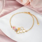 Personalized 1-12 Birth Flowers Bee Honeycomb Bracelet Dainty Jewelry Birthday Mother's Day Gift for Women