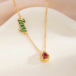 Personalized Water Drop Birthstone Sideway Name Necklace Dainty Jewelry Birthday Anniversary Mother's Day Gift for Women