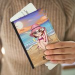 Personalized Sunset Beach Cartoon Character Passport Holder with Name Travel Accessories Birthday Gift for Travel Lovers