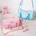 Bordado personalizado Nombre Rayas Seersucker Grande Danza Bolsa Duffle con correa para el hombro Regalo de cumpleaños de vuelta al cole para niñas
