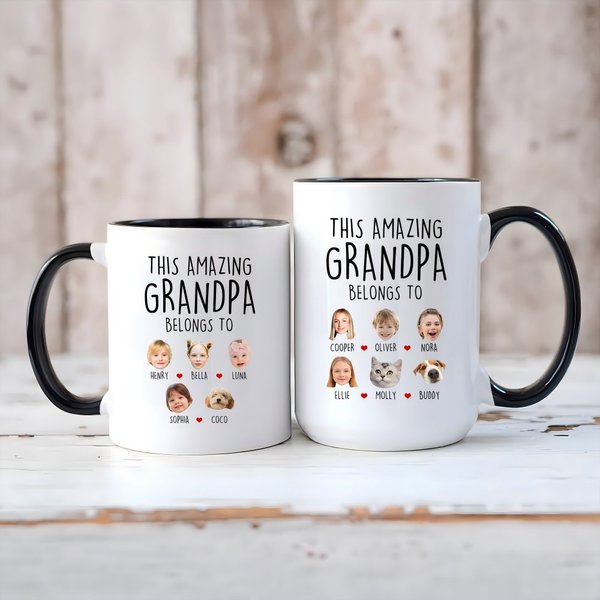 Personalised This Amazing Grandpa Avatar Face Photo Ceramic Coffee Mug with 1-12 Names Father's Day Birthday Gift for Dad Grandpa Family