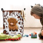 Personalisierte niedlichen Hochland Kuh wasserdicht Wäsche Aufbewahrungskorb mit Namen und Griff Kinderzimmer Dekoration Geburtstag Housewarming Geschenk für Kinder Familie