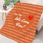 Personalised Multicolour Love Heart Name Cloud Soft Throw Blanket with Title Home Decor Birthday Father's Day Gift for Dad Grandpa