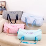 Bordado personalizado Nombre Rayas Seersucker Grande Danza Bolsa Duffle con correa para el hombro Regalo de cumpleaños de vuelta al cole para niñas