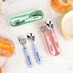 Set di posate personalizzato in acciaio inossidabile alimentare con nome e colori macaron regalo di compleanno e ritorno a scuola per bambini