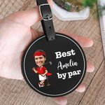 Personalized Best Cartoon Character By Par PU Leather Golf Tee Storage Bag Tag with Avatar Photo and Name Birthday Gift for Golf Players