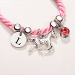 Caballo personalizado piedra de nacimiento inicial colgante rosa pulsera de cuerda regalo de cumpleaños para niños mujeres