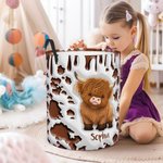 Personalisierte niedlichen Hochland Kuh wasserdicht Wäsche Aufbewahrungskorb mit Namen und Griff Kinderzimmer Dekoration Geburtstag Housewarming Geschenk für Kinder Familie
