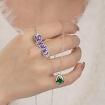 Personalized Water Drop Birthstone Sideway Name Necklace Dainty Jewelry Birthday Anniversary Mother's Day Gift for Women