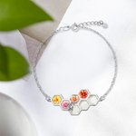 Personalized 1-12 Birth Flowers Bee Honeycomb Bracelet Dainty Jewelry Birthday Mother's Day Gift for Women