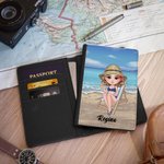 Personalized Sunset Beach Cartoon Character Passport Holder with Name Travel Accessories Birthday Gift for Travel Lovers