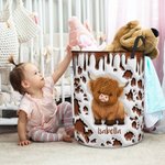 Personalisierte niedlichen Hochland Kuh wasserdicht Wäsche Aufbewahrungskorb mit Namen und Griff Kinderzimmer Dekoration Geburtstag Housewarming Geschenk für Kinder Familie