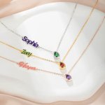 Personalized Water Drop Birthstone Sideway Name Necklace Dainty Jewelry Birthday Anniversary Mother's Day Gift for Women