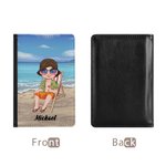 Personalized Sunset Beach Cartoon Character Passport Holder with Name Travel Accessories Birthday Gift for Travel Lovers