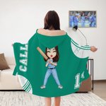 Personalized Softball Baseball Cartoon Character Hooded Blanket with Name Game Day Birthday Gift for Ball Lovers