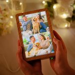 Personalised 1-4 Photos Faux Wood Grain LED Photo Frame Mirror with Three-colour Dimming  Anniversary Birthday Holiday Gift for Couples Family Friends