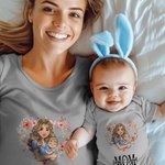 Conjunto de camiseta y body con nombres en forma de corazón de dibujos animados para mamá y niño Regalo de cumpleaños para mamá en el Día de la Madre