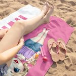Personalisiertes Weiches Cartoon Figur Strandtuch mit Namen und Schlichtem Hintergrunddesign Sommer Urlaub Geburtstag Geschenk für Familie Freunde