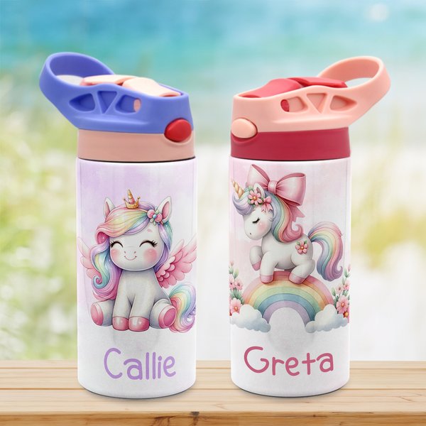 Borraccia personalizzata con nome funzione isolante con cannuccia in silicone e manico regalo di Natale o compleanno per bambine