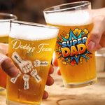 Vaso de Cerveza Personalizado Super Dad Fist Bump 16 oz Clear Beer Glass con 1-6 Nombres de Niños Regalo de Cumpleaños del Día del Padre para los Amantes de la Cerveza de Papá