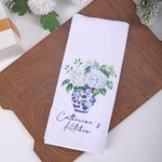 Personalisierte Hortensie Chinesisch-Stil blau und weiß Porzellan Waffel Geschirrtuch mit Text Hochzeit Braut Dusche Geschenk für sie