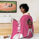 Personalized Softball Baseball Cartoon Character Hooded Blanket with Name Game Day Birthday Gift for Ball Lovers