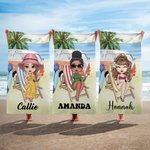 Gepersonaliseerd extra groot sneldrogend strandlaken met cartoonfiguur en naam strandfeest en verjaardagscadeau voor familie en vrienden