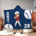Personalized Softball Baseball Cartoon Character Hooded Blanket with Name Game Day Birthday Gift for Ball Lovers