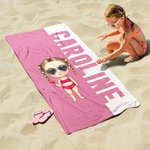 Personalisiertes Weiches Cartoon Figur Strandtuch mit Namen und Schlichtem Hintergrunddesign Sommer Urlaub Geburtstag Geschenk für Familie Freunde