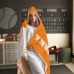Personalized Softball Baseball Cartoon Character Hooded Blanket with Name Game Day Birthday Gift for Ball Lovers