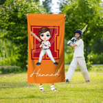Personalized Cartoon Baseball Tennis Character Quick Dry Oversized Beach Towel with Name and Initial Summer Vacation Pool Party Gift for Sports Lovers