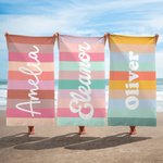 Gepersonaliseerde Kleurrijke Klassieke Gestreepte Sneldrogende Strandlaken met Naam Reis Zomer Vakantie Feest Cadeau voor Familie en Vrienden