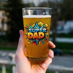 Vaso de Cerveza Personalizado Super Dad Fist Bump 16 oz Clear Beer Glass con 1-6 Nombres de Niños Regalo de Cumpleaños del Día del Padre para los Amantes de la Cerveza de Papá