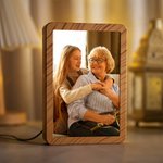 Personalised 1-4 Photos Faux Wood Grain LED Photo Frame Mirror with Three-colour Dimming  Anniversary Birthday Holiday Gift for Couples Family Friends
