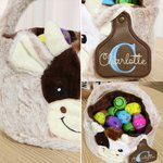 Personalized Adorable Cow Embroidery Initial Name Plush Basket with Leather Tag Birthday Children's Day Gift for Kids Cow Lovers