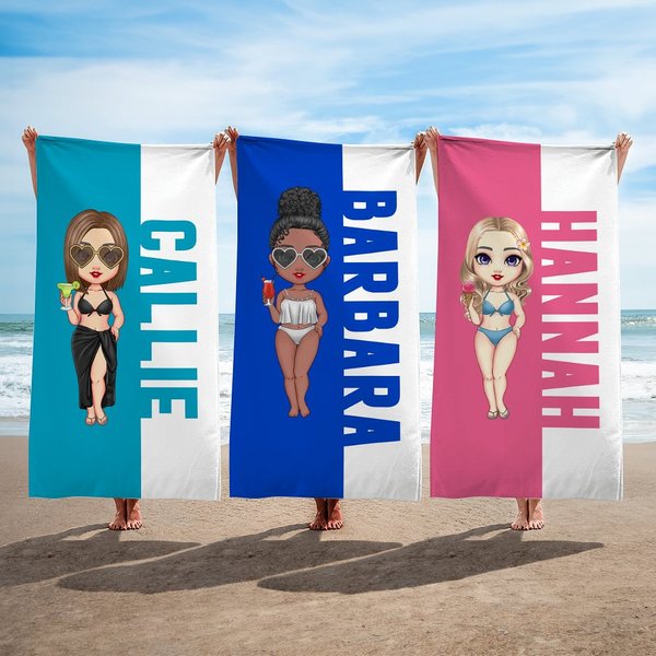 Personalised Multicolour Cartoon Character Soft Quick Dry Beach Towel with Name Travel Essential Summer Holiday Birthday Gift for Family Friends