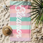 Gepersonaliseerde Kleurrijke Klassieke Gestreepte Sneldrogende Strandlaken met Naam Reis Zomer Vakantie Feest Cadeau voor Familie en Vrienden