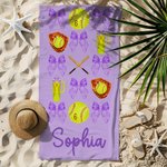 Personalized Coquette Bow Softball Baseball Oversized Quick Dry Beach Towel with Name Summer Vacation Accessory Birthday Gift for Sports Lover Girls