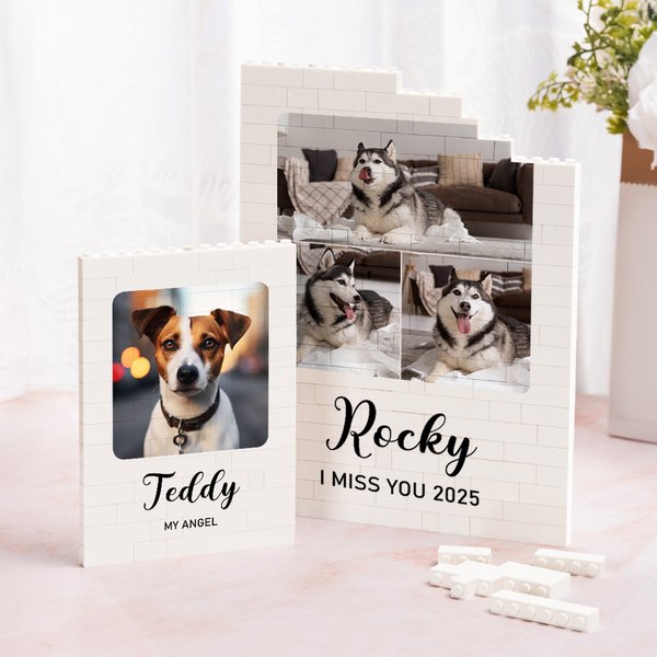 Personalized 1-5 Pet Photos Building Block Puzzles with Name Home Decor Keepsake Birthday Gift for Pet Lovers