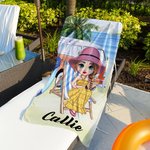 Gepersonaliseerd extra groot sneldrogend strandlaken met cartoonfiguur en naam strandfeest en verjaardagscadeau voor familie en vrienden