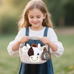 Personalized Adorable Cow Embroidery Initial Name Plush Basket with Leather Tag Birthday Children's Day Gift for Kids Cow Lovers