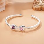 Personalised Sterling Silver Infinity Double Heart Birthstones Cuff Bracelet with Engraved Name Birthday Anniversary Valentine's Day Gift for Women