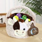 Personalized Adorable Cow Embroidery Initial Name Plush Basket with Leather Tag Birthday Children's Day Gift for Kids Cow Lovers