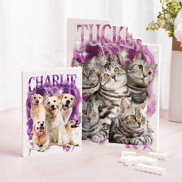 Personalized Multicolor Vintage Bootleg Pets Photos Brick Puzzles with Name Home Decor Keepsake Birthday Gift for Pet Lover