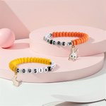 Personalized Multicolor Cousin Crew Rabbit Pendant Beaded Bracelet with Texts Family Jewelry Party Anniversary Birthday Gift for Kids Cousins