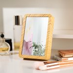 Personalised 1-4 Photos Faux Wood Grain LED Photo Frame Mirror with Three-colour Dimming  Anniversary Birthday Holiday Gift for Couples Family Friends