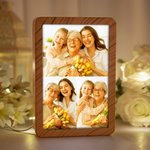 Personalised 1-4 Photos Faux Wood Grain LED Photo Frame Mirror with Three-colour Dimming  Anniversary Birthday Holiday Gift for Couples Family Friends