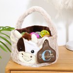 Personalized Adorable Cow Embroidery Initial Name Plush Basket with Leather Tag Birthday Children's Day Gift for Kids Cow Lovers