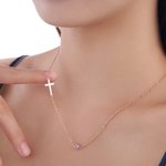Personalized Side Cross Birthstone Necklace Valentine's Day Dainty Jewellery Communion Christian Anniversary Gift for Women
